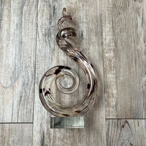 Murano Art Glass Sculpture Spiral Brown Clear Swirl MCM Decor Marked Unique